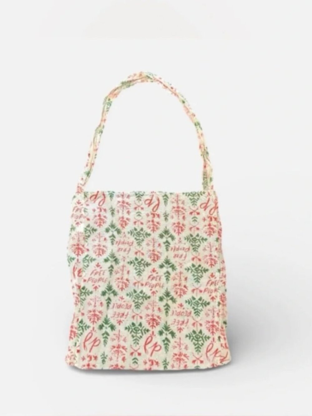 Free People FP Reusable Tote Crossbody Pine Print Gauze Knit Boho Shopping Bag